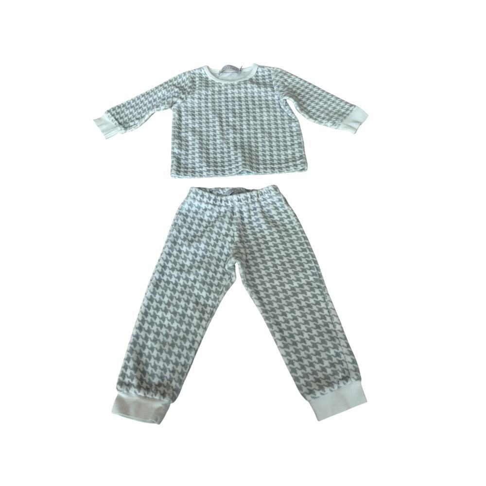 Bebe Sweeny Baby Gray/White Gingham Print Long Sleeve Pajama Set Size 12M
